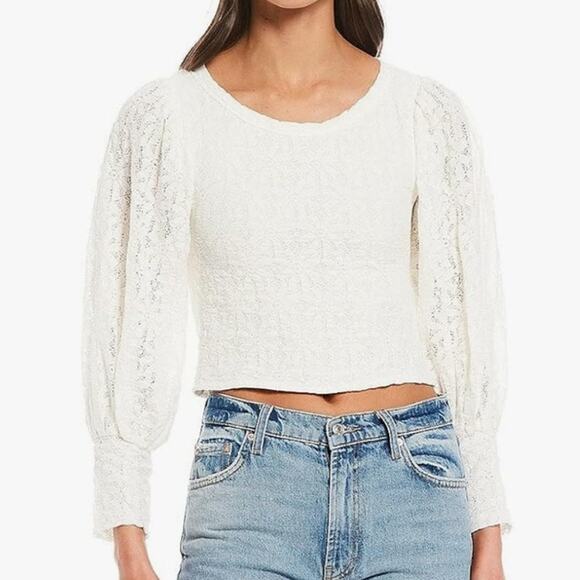 Free People Jasmine Tea Time Lace Long Puff Sleeve Ivory size Small - Picture 1 of 6